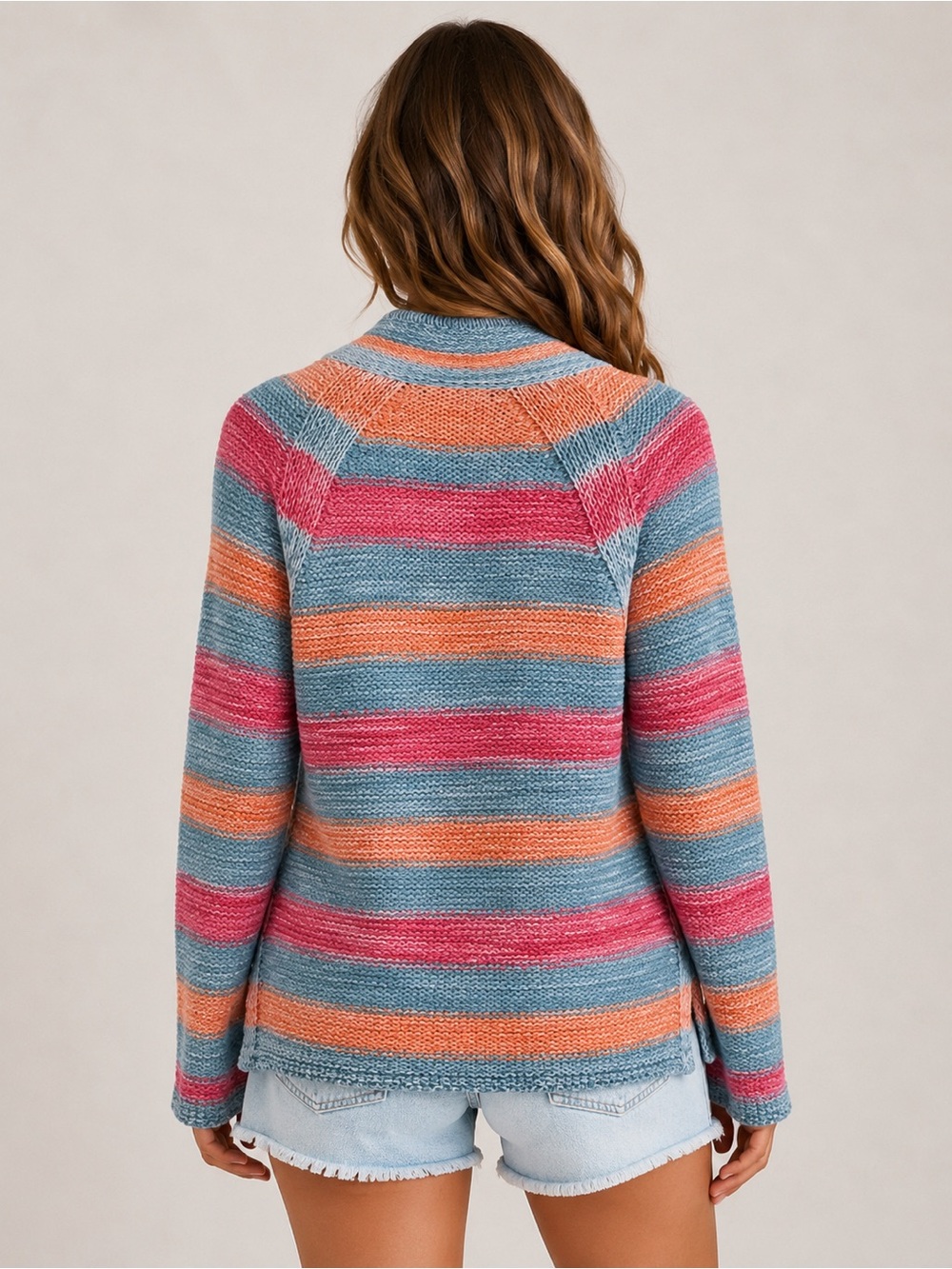 J. Jill Coastal Striped Cotton Linen Knit Sweater High Low Hem Size M - Picture 2 of 14